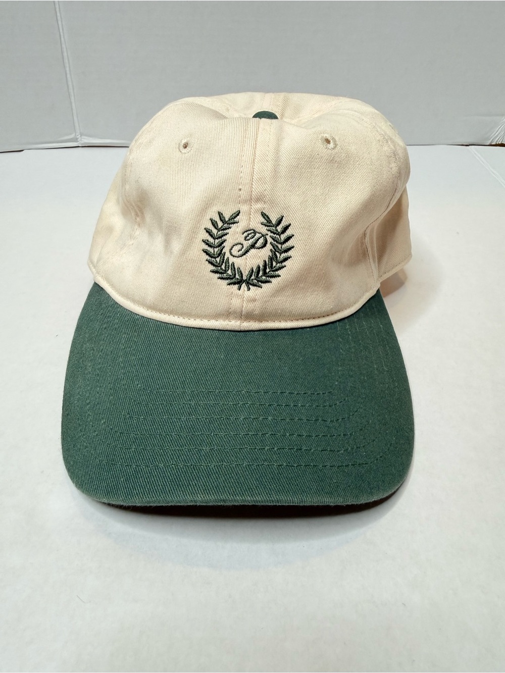 PINK Victoria's Secret Cream and Dark Green Two-Tone Baseball Cap